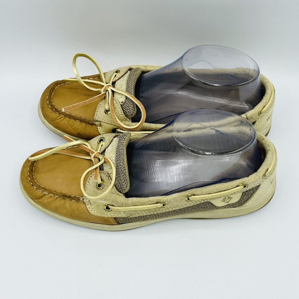Sperry Top Sider Shoes Womens Size 8 M Tan Boat Shoe Slip On Brown Leather Lace - Picture 6 of 12